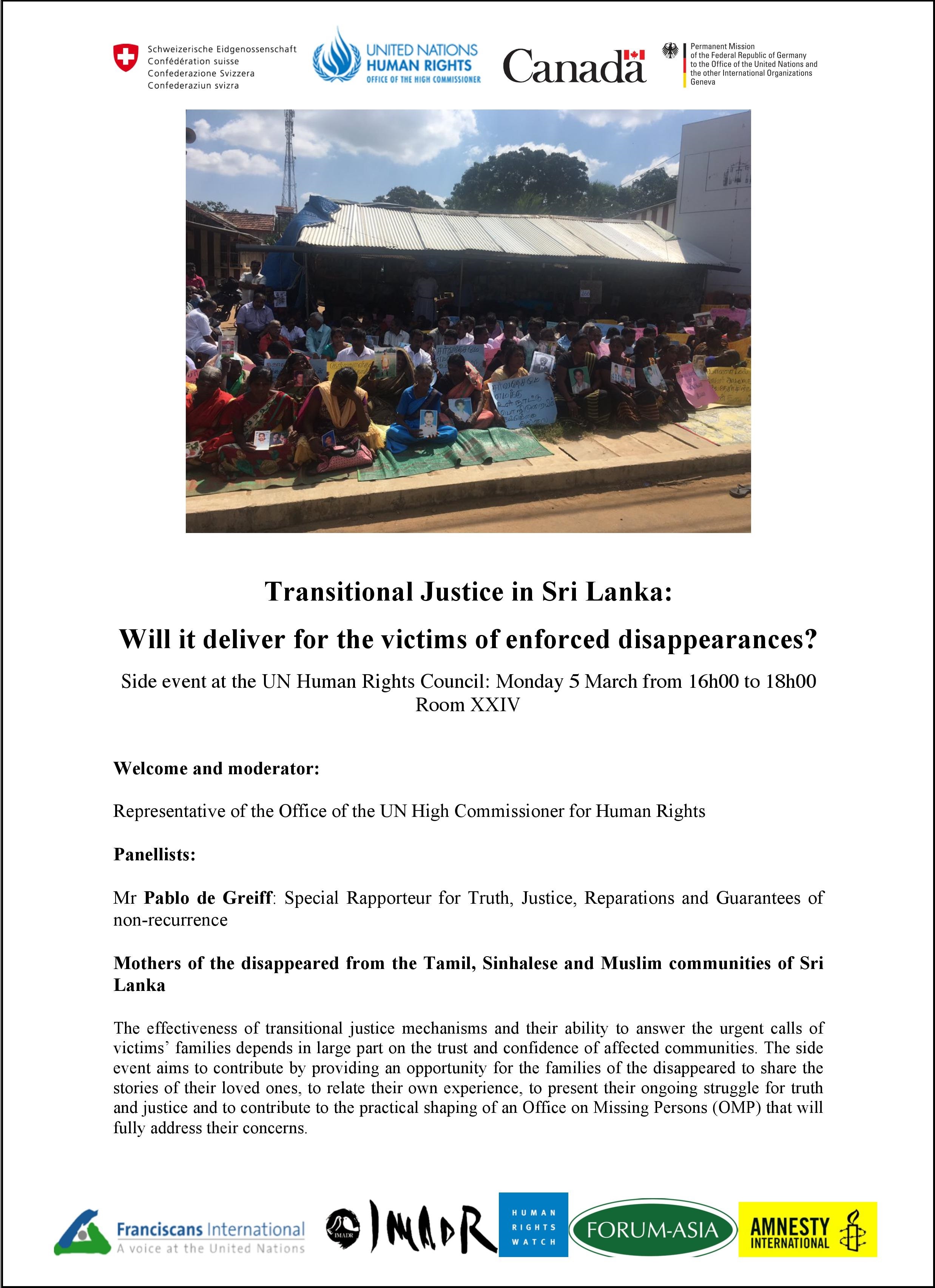 Hrc37 Side Event Transitional Justice In Sri Lanka 4 Pm 5 March